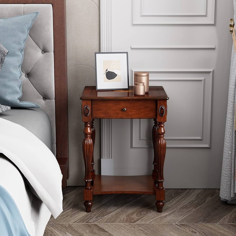End Table Traditional Wood Drawer Lower Storage Shelf