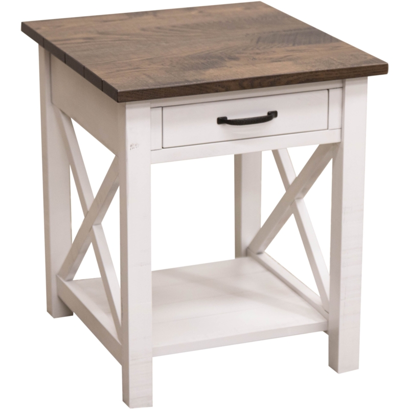 End Table Transitional Two Tone Frame and Oak Wood Open Shelf