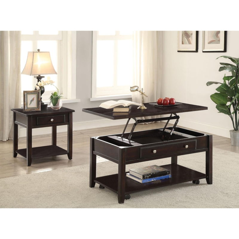 End Table Transitional Walnut Finish Square with Lower Shelf Drawer