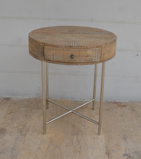 End Table Tray Edge Cross Base Legs Round Silhouette Industrial