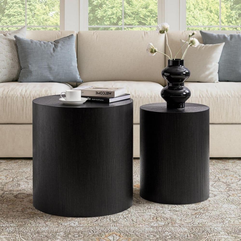 End Table, Tray Top, Cylindrical Legs, Three Legs, Matte Black Finish