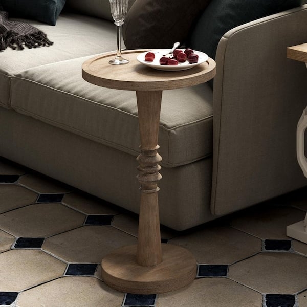 End Table Tray Top Pedestal Base Natural Wood Finish