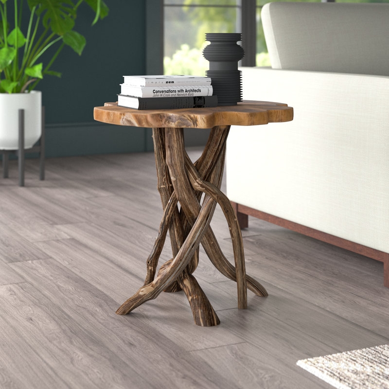End Table Tree Stump Design with Radial Cracks Organic Modern Style