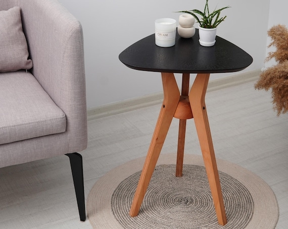 End Table Triangular Light Wood Scandi Tripod Corner