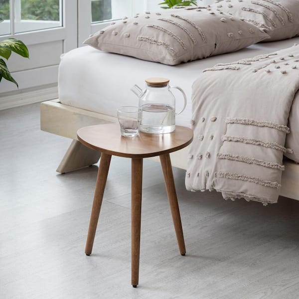 End Table Triangular Wood Design Walnut Finish Tapered Legs