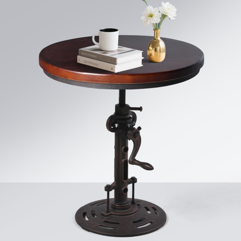 End Table Tripod Base Adjustable Height Handle Crank Industrial Copper