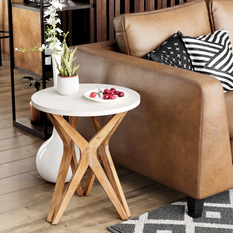 End Table Tripod Base Pedestal Table with Distressed White Top