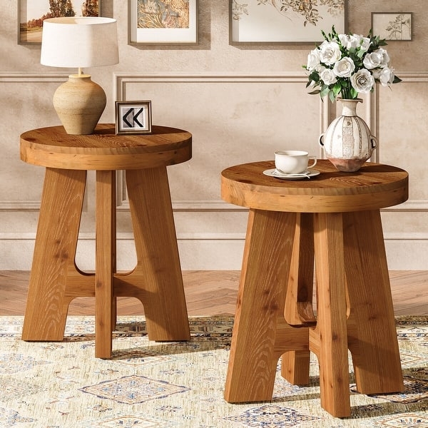 End Table Tripod Base Round Top Natural Grain Scandi Style Wood End Table