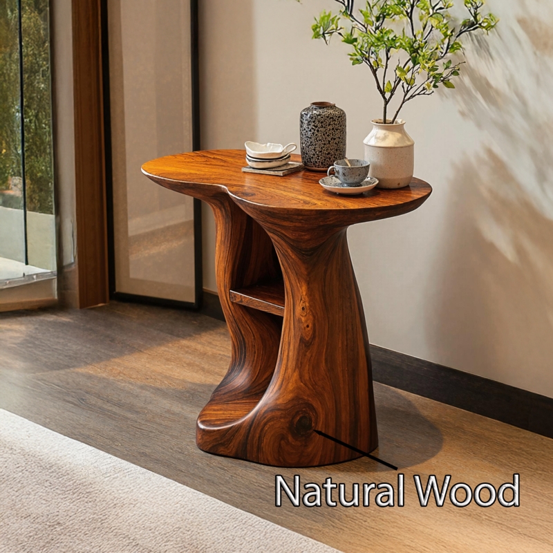 End Table Tripod Base with Round Top and Dark Brown Chunky Legs