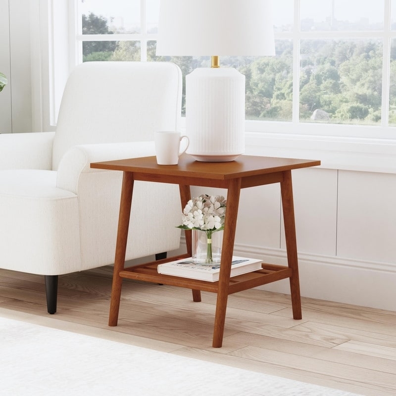 End Table Two Drawers with Recessed Finger Pulls Wood Finish