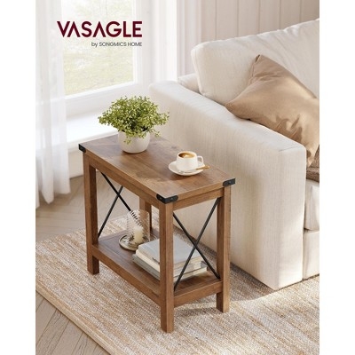 End Table Two-Tier Design in Honey Brown Finish Rustic Farmhouse Decor