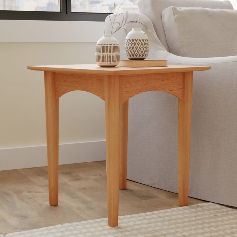End Table Two-Tier Design, Light Wood, Modern Minimalist.