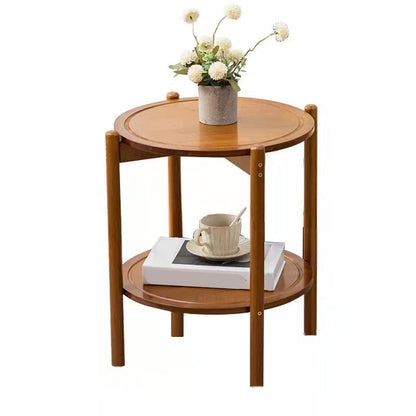 End Table Two-Tier Round Natural Wood Minimalist Shelf