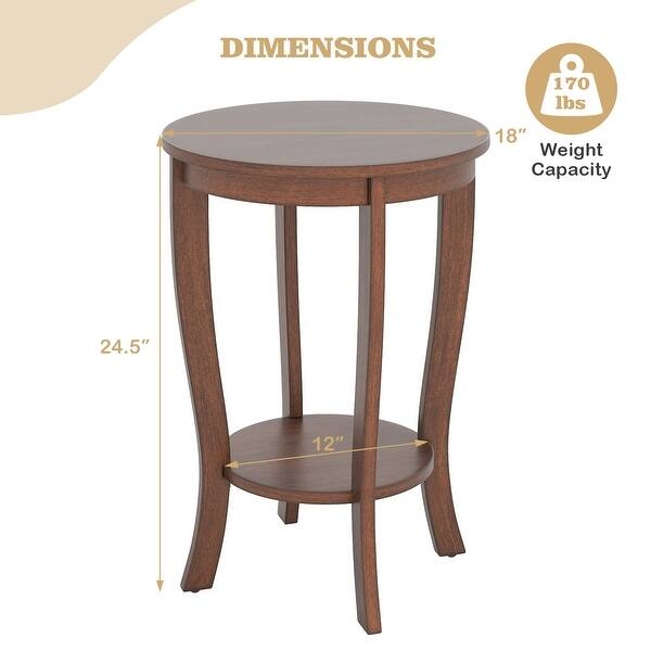 End Table Two-Tier Round White and Wood Mid-Century Modern