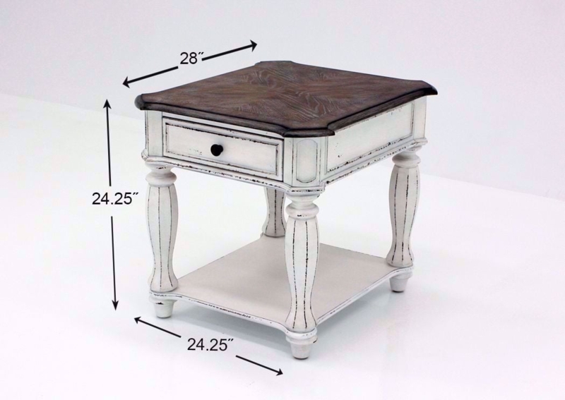 End Table Two Tone Finish Ornate Carvings Single Drawer Beveled Top
