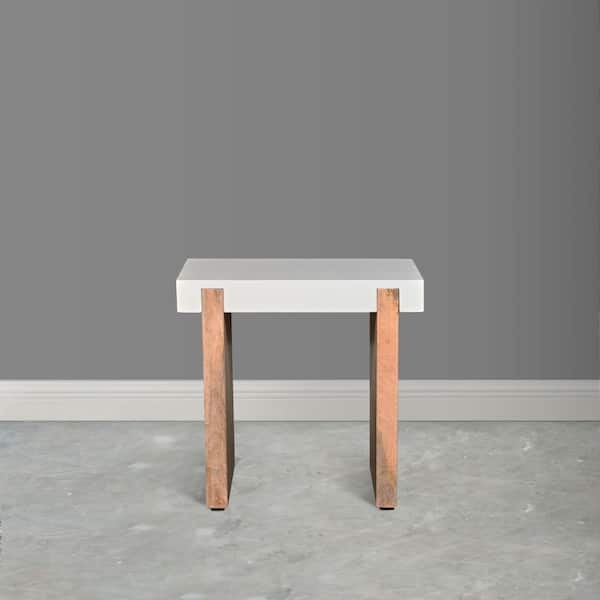 End Table Two-Tone Glossy White Top Wood Sled Base