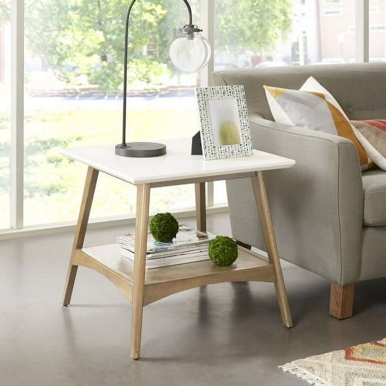 End Table Two-Tone Tapered Legs Storage Shelf Mid-Century Modern Styling