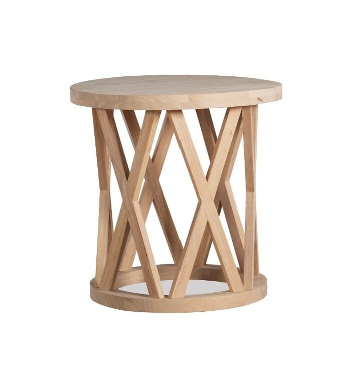 End Table Unfinished Wood, Saber Leg Round Side Table with Shelf