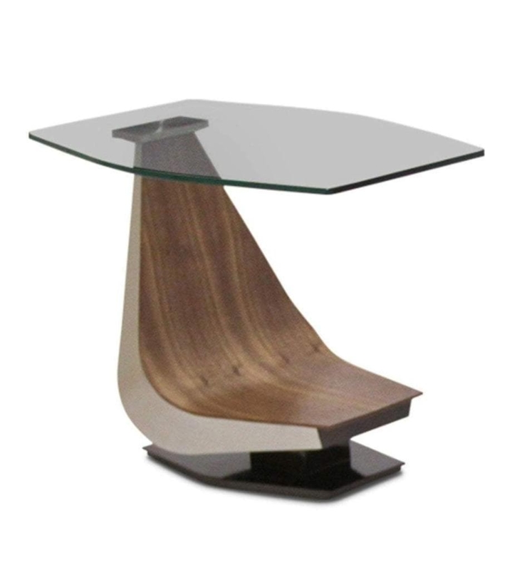End Table V-Shaped Base Glass Top Espresso Wood & Metal