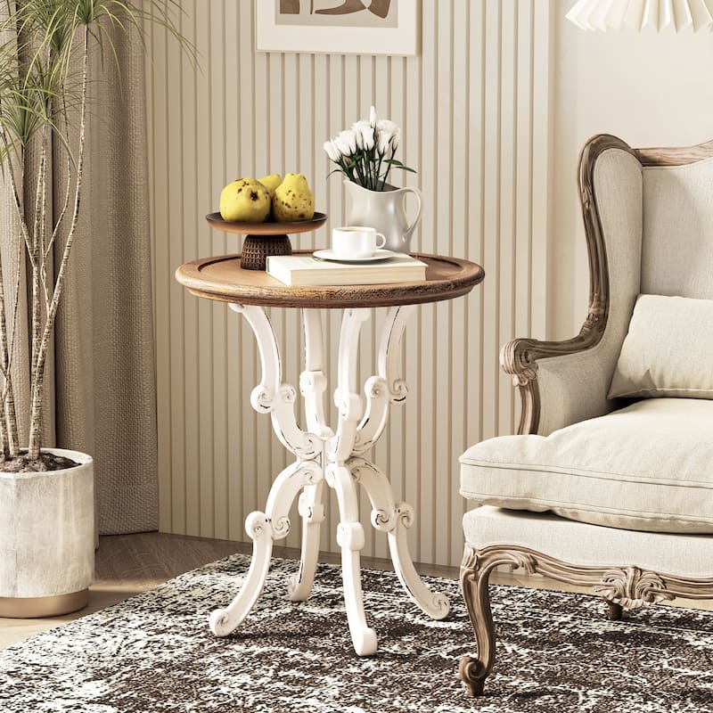 End Table Vertical Slats Cylindrical Silhouette Natural Wood