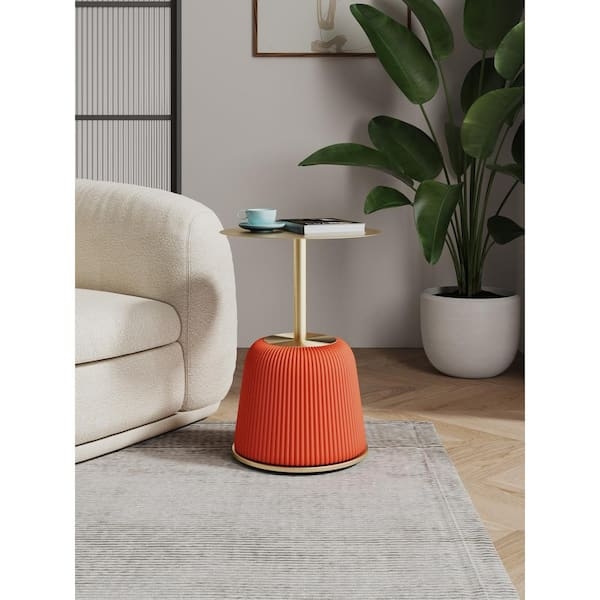 End Table Vibrant Orange Upholstered Black Metal Tray Top