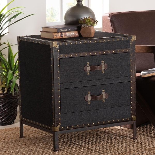 End Table Vintage Nautical White Canvas with Two Drawers