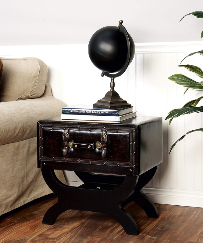 End Table Vintage Style Brown Curved Legs Rivet Details