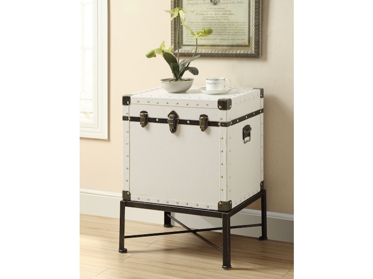 End Table Vintage Style Cream Upholstery with Buckle Strap Accents