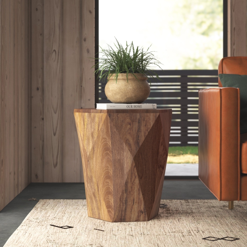 End Table Visible Grain Block Form Natural Cracks Minimalist Style