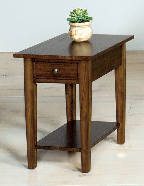 End Table Walnut Finish with Slatted Shelf Minimalist Mid-Century Modern