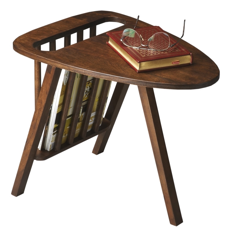 End Table Walnut Wood V-Shaped Storage Splayed Legs Mid Century Modern