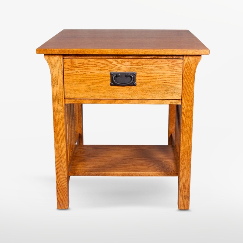 End Table Warm Brown Mission Style with Slatted Sides Lower Shelf