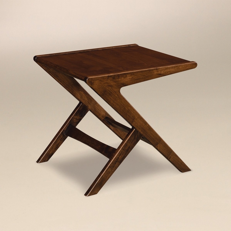 End Table Warm Honey Brown Wood with Floating Open Shelf