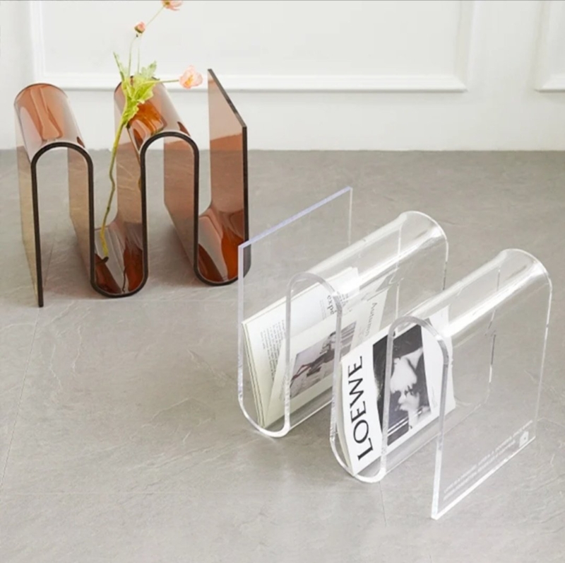 End Table Wavy Shape Clear Acrylic with Integrated Open Storage