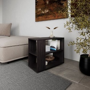 End Table Wenge Finish Three Tier Open Storage, Minimalist Style
