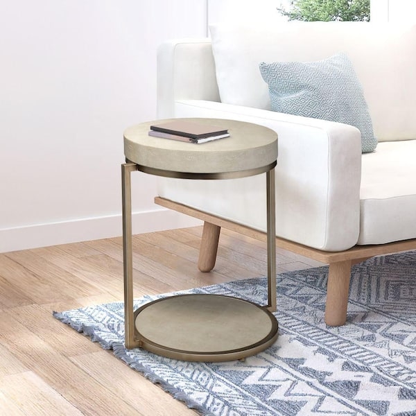 End Table White and Gold Round Two Tier Tripod Legs