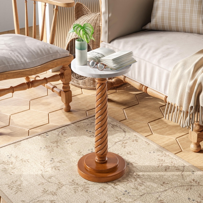 End Table White Tray Top Turned Pedestal Legs Farmhouse Style