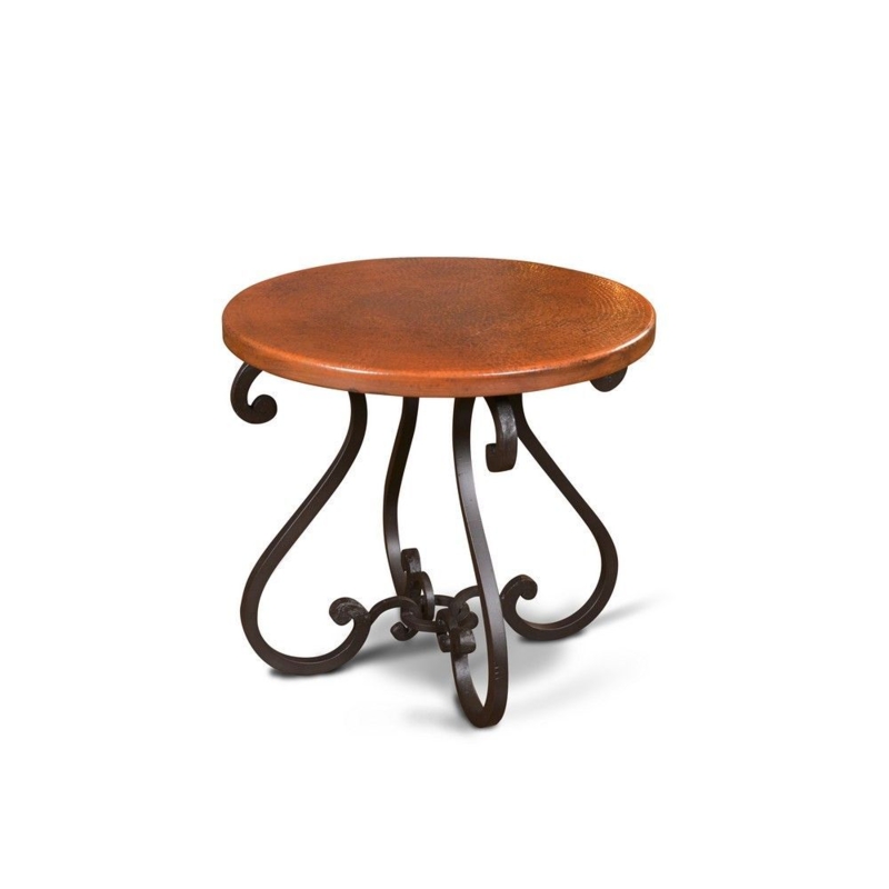 End Table with Antique Hammered Metal Top and Black Tripod Legs