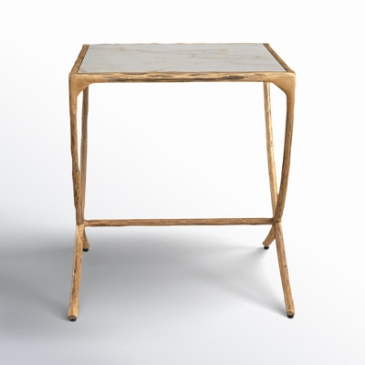 End Table with Black Metal X-Base and Round Marbled Top