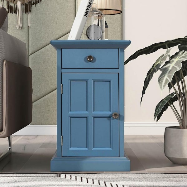 End Table with Cup Holders and Built-In Power, Narrow Navy Side Table