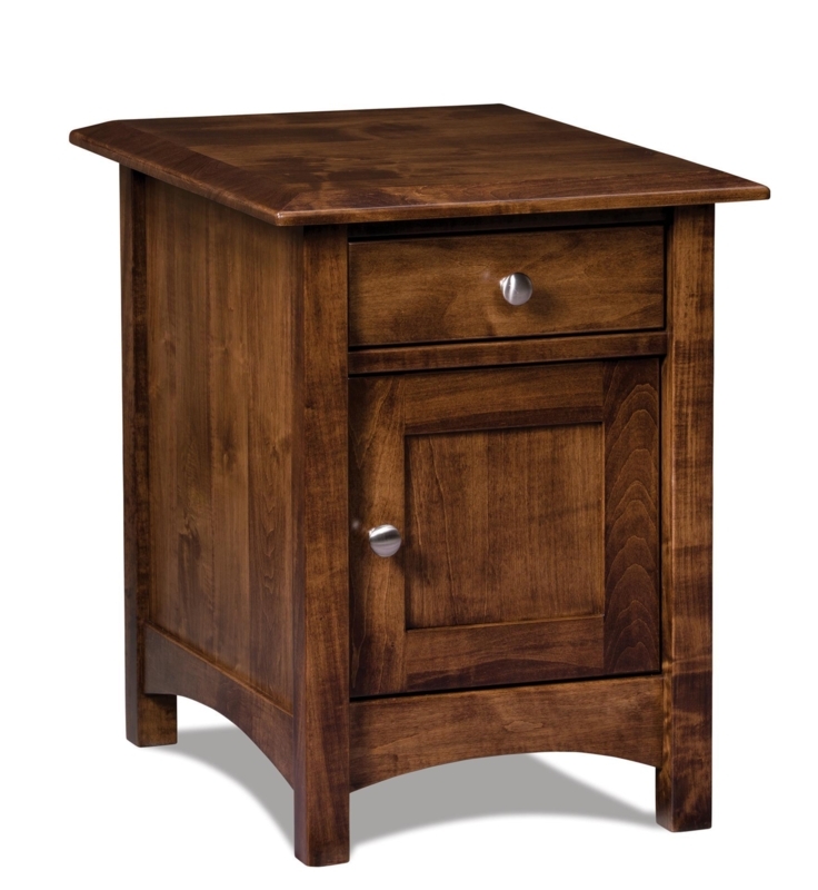 End Table with Enclosed Storage Cabinet, Dark Wood Mission Style