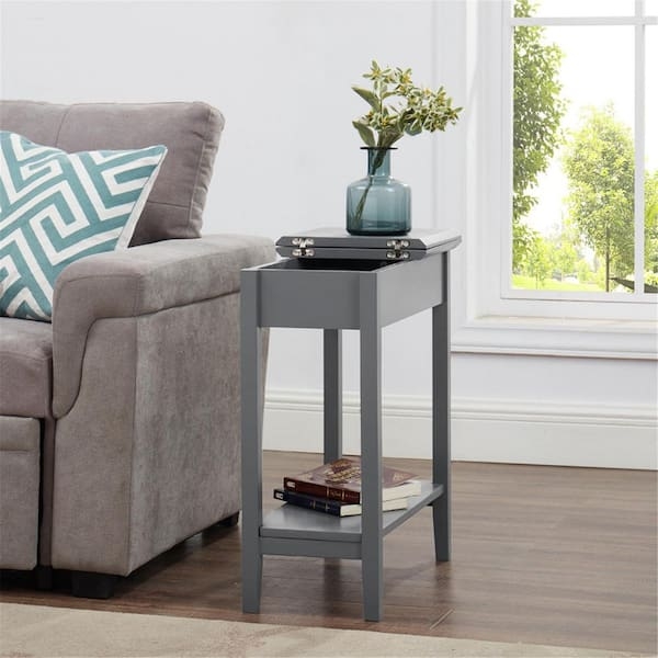 End Table with Flip Top Hidden Storage, Slim Side Table