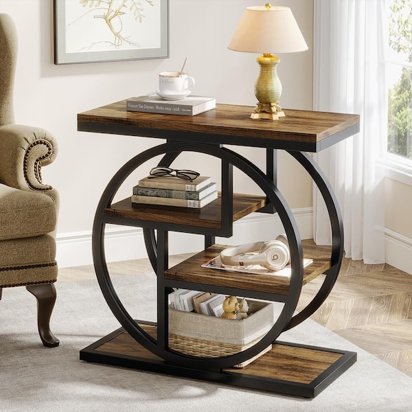 End Table with Geometric Metal Frame and Two-Tier Storage
