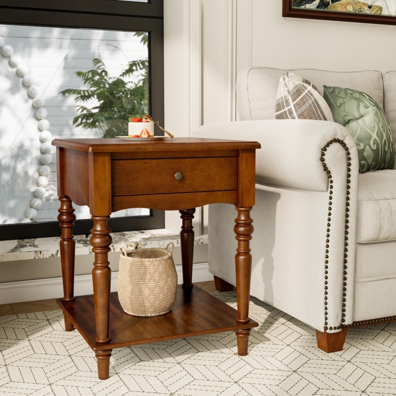 End Table with Hand Carved Roman Legs and Storage Drawer