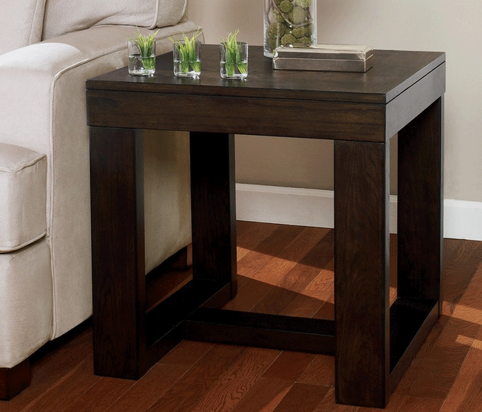 End Table with Inset Glass Top and Slatted Shelf