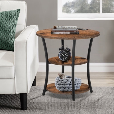 End Table with Integrated Outlets & Narrow Profile, Industrial Style