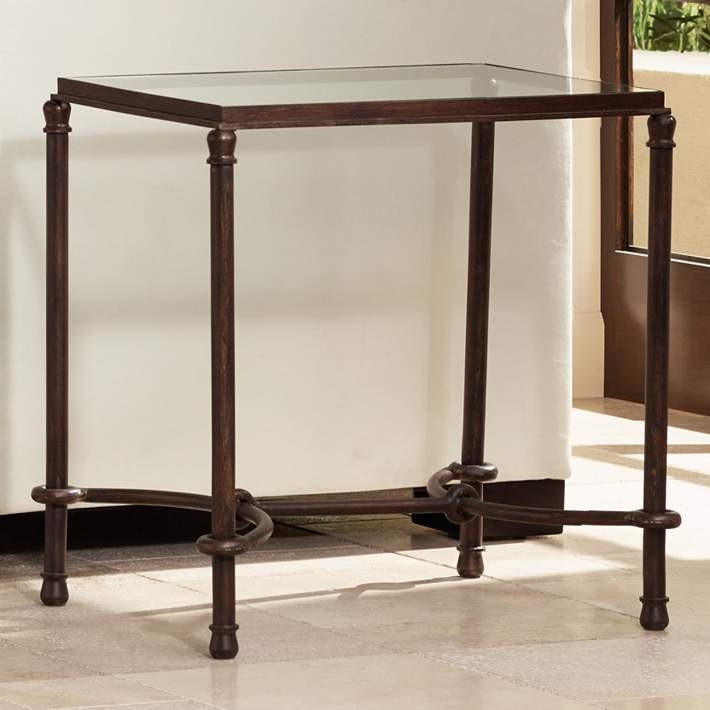 End Table with Interlocking Geometric Frame in Rustic Bronze, Geometric Metal Table
