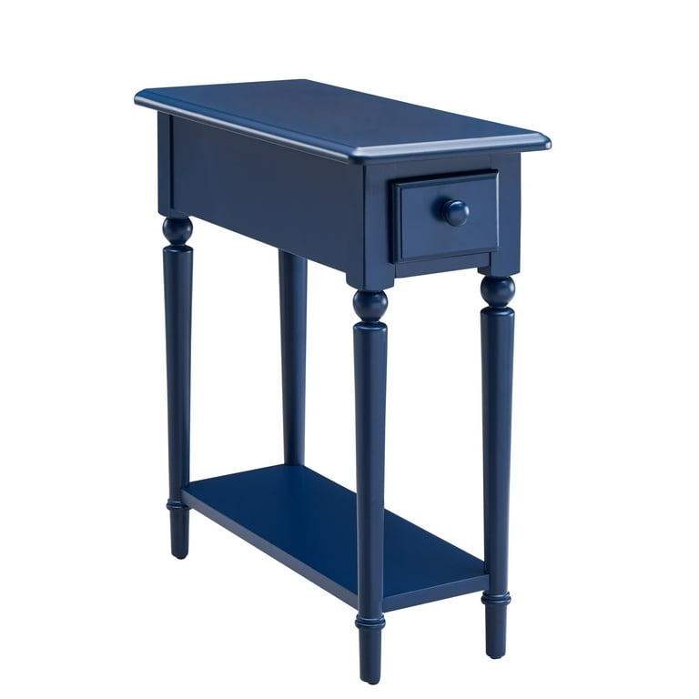 End Table with Narrow Profile, Single Drawer, Lower Shelf, Coastal
