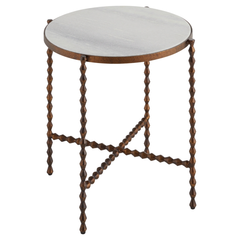End Table with Openwork Base in Antique Bronze, Geometric Openwork Side Table