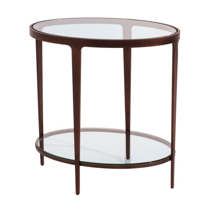 End Table with Oval Stone Top in Bronze Frame, Oval Stone Top Side Table